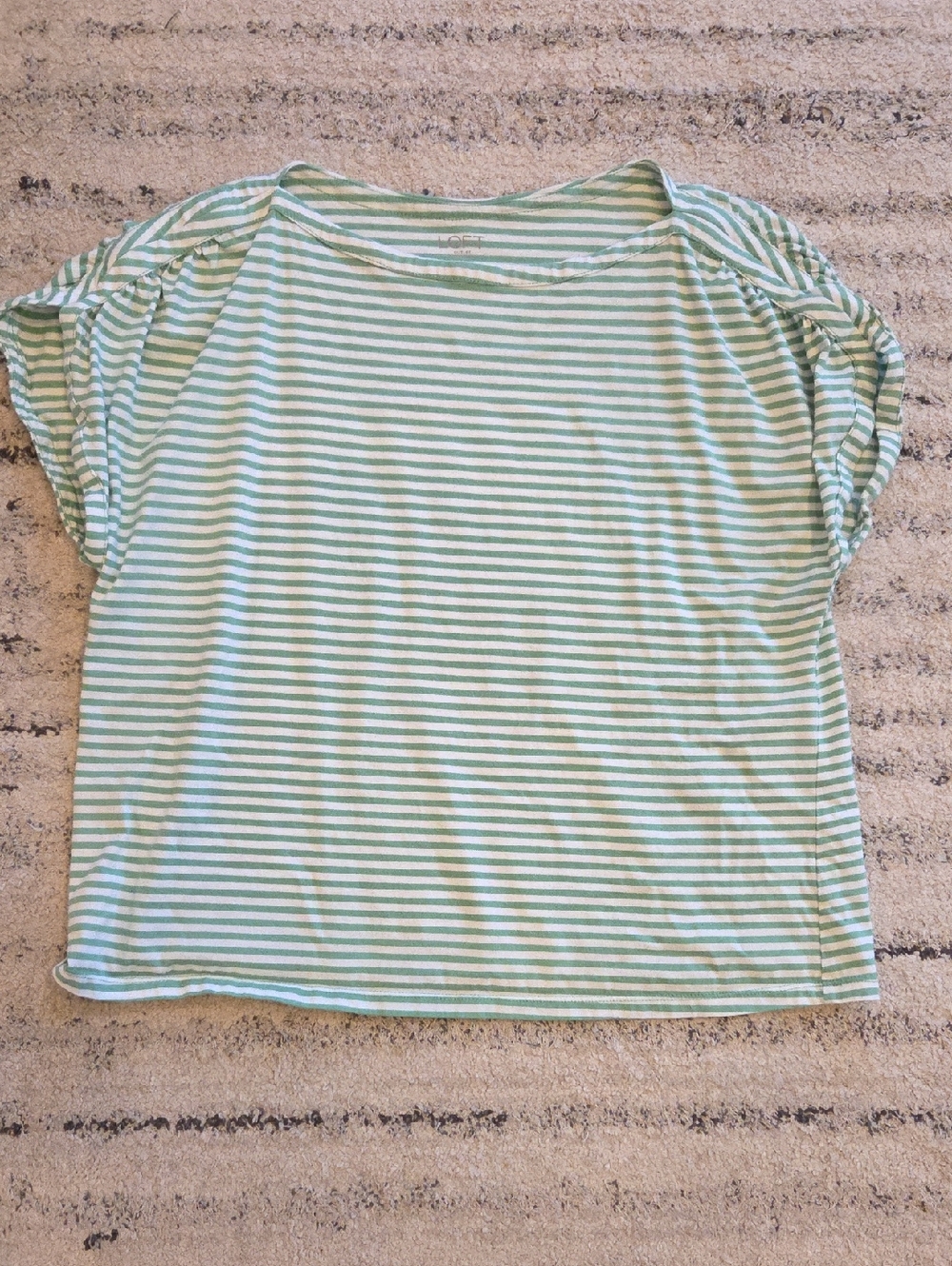 LOFT Green & White Striped Short Sleeve Tee